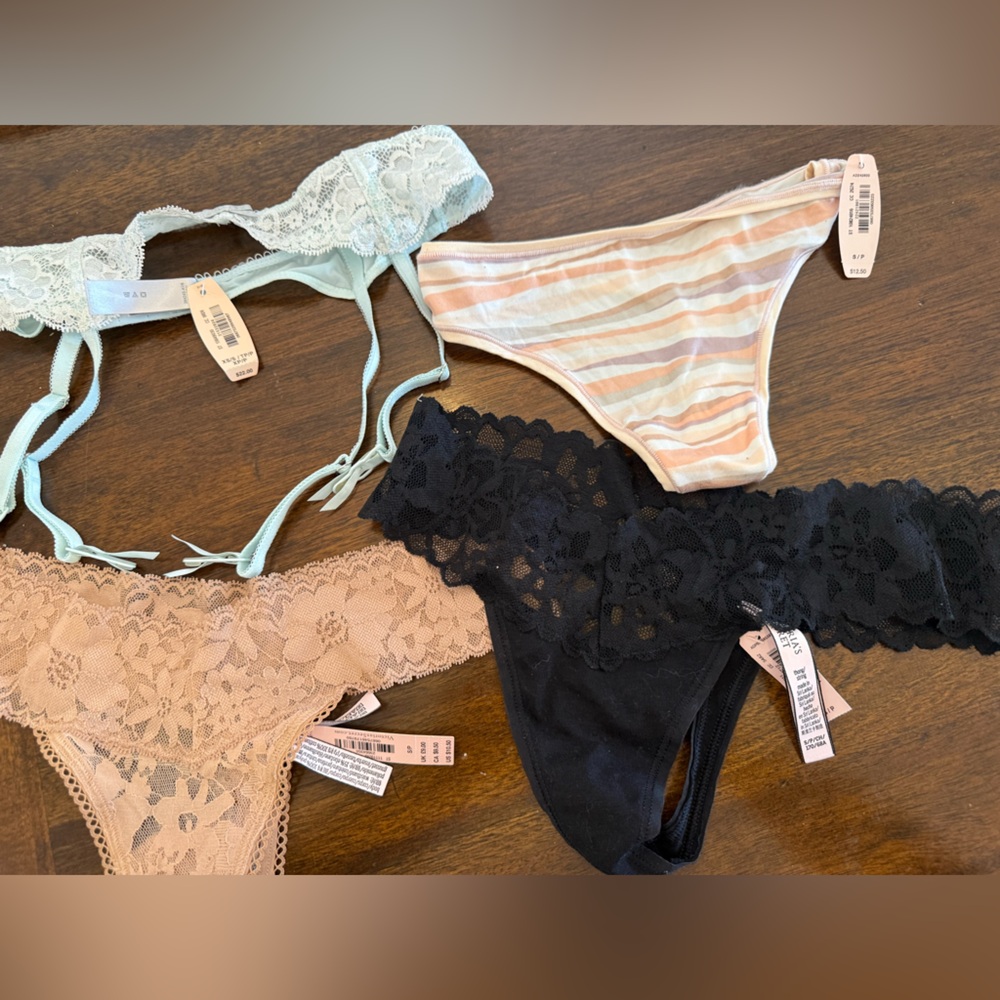 Victoria's Secret Lace and Striped Panties Set - Mint, Tan, Black